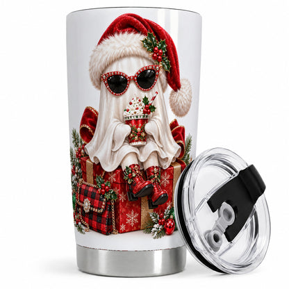 Christmas Ghost 20oz Tumbler, Cute Santa Hat and Holiday Drink Design