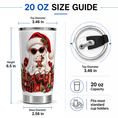 #pl[20oz|Steel] Christmas Ghost 20oz Tumbler, Cute Santa Hat and Holiday Drink Design