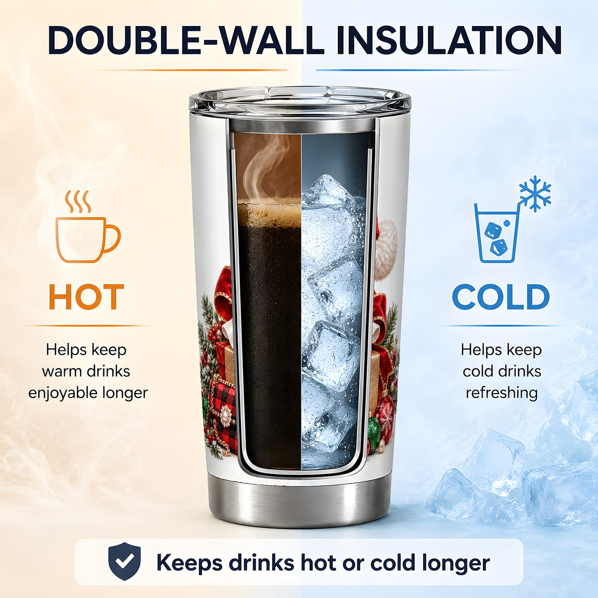 Christmas Ghost 20oz Tumbler, Cute Santa Hat and Holiday Drink Design