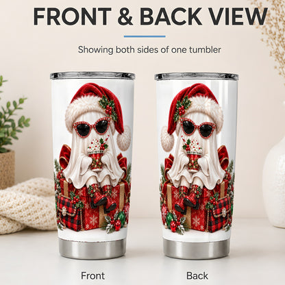 #pl[20oz|Steel] Christmas Ghost 20oz Tumbler, Cute Santa Hat and Holiday Drink Design