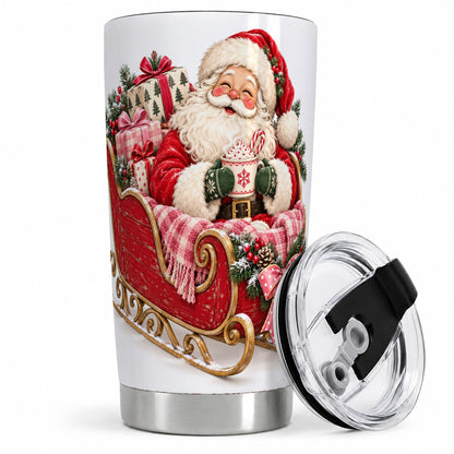 Santa Christmas Sleigh 20oz Tumbler, Cozy Red Holiday Artwork