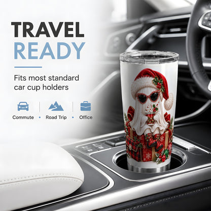 Christmas Ghost 20oz Tumbler, Cute Santa Hat and Holiday Drink Design