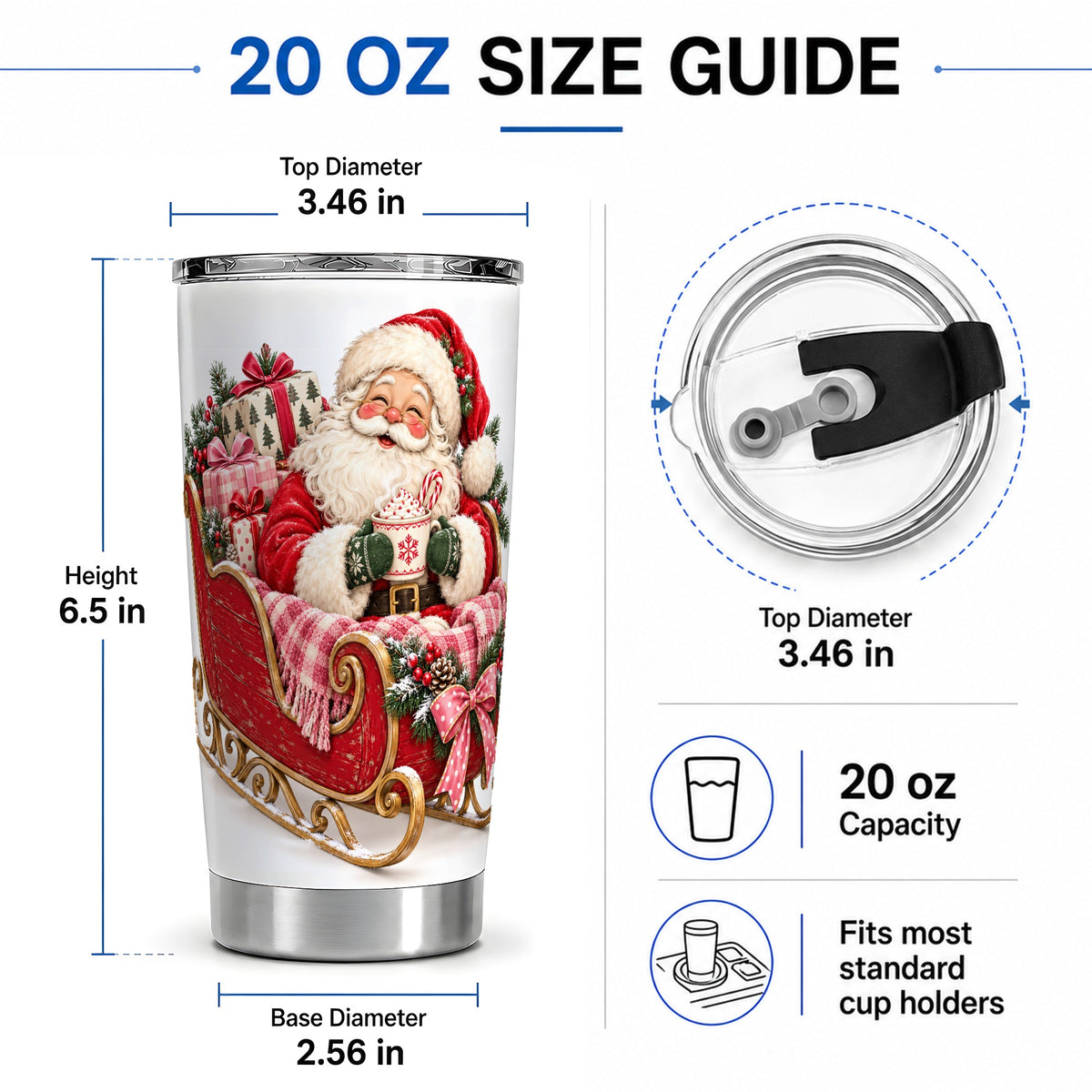#pl[20oz|Steel] Santa Christmas Sleigh 20oz Tumbler, Cozy Red Holiday Artwork