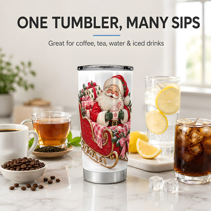 Santa Christmas Sleigh 20oz Tumbler, Cozy Red Holiday Artwork