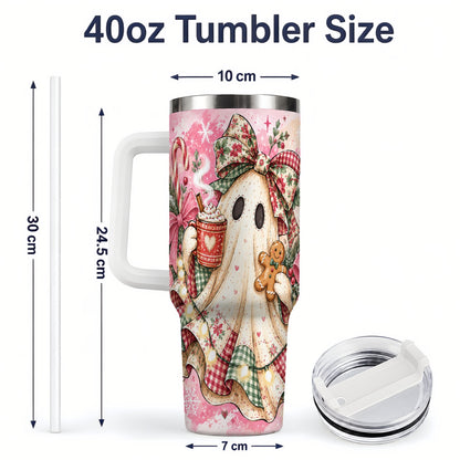 #pl[40oz|White] Cute Christmas Ghost Handled Tumbler, 40oz Festive Winter Drinkware