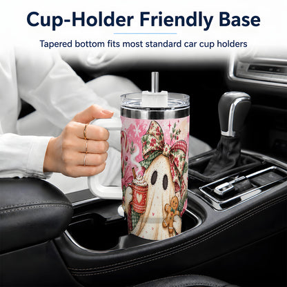 Cute Christmas Ghost Handled Tumbler, 40oz Festive Winter Drinkware