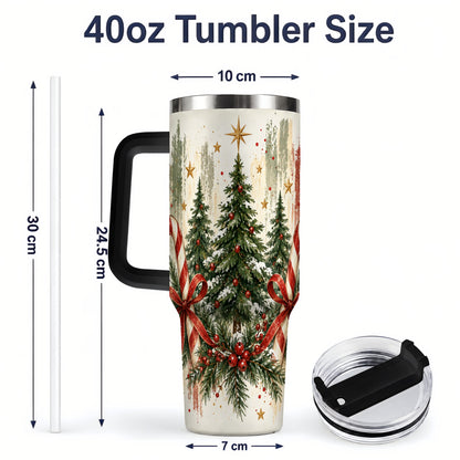 #pl[40oz|Black] Rustic Christmas Trees Handled Tumbler, 40oz Winter Holiday Drinkware