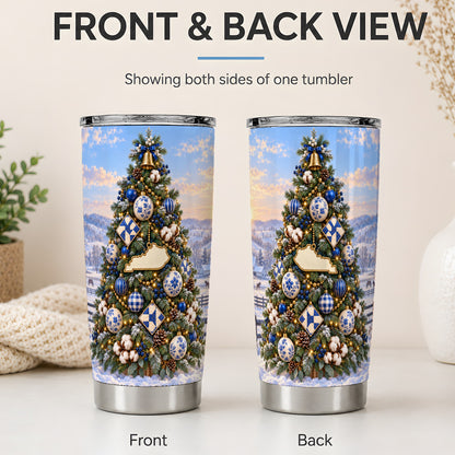 #pl[20oz|Steel] Blue White Christmas Tree 20oz Tumbler, Rustic Farmhouse Holiday Art