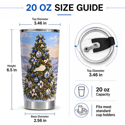 #pl[20oz|Steel] Blue White Christmas Tree 20oz Tumbler, Rustic Farmhouse Holiday Art