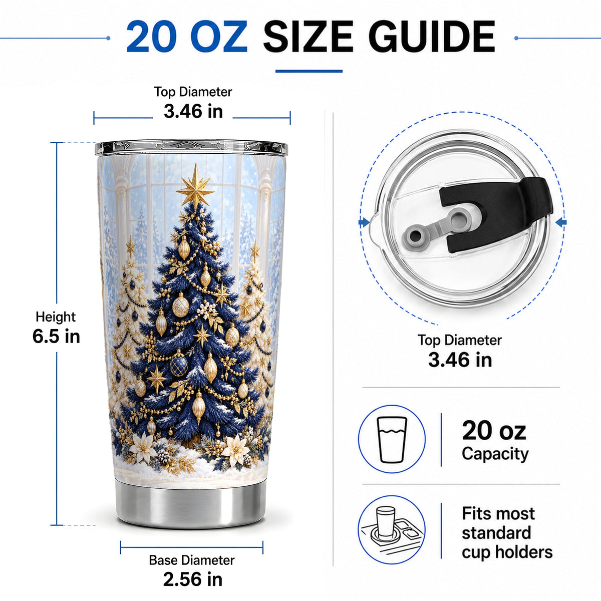 #pl[20oz|Steel] Navy Blue Christmas Trees 20oz Tumbler, Elegant Winter Holiday Design