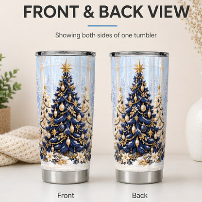 #pl[20oz|Steel] Navy Blue Christmas Trees 20oz Tumbler, Elegant Winter Holiday Design
