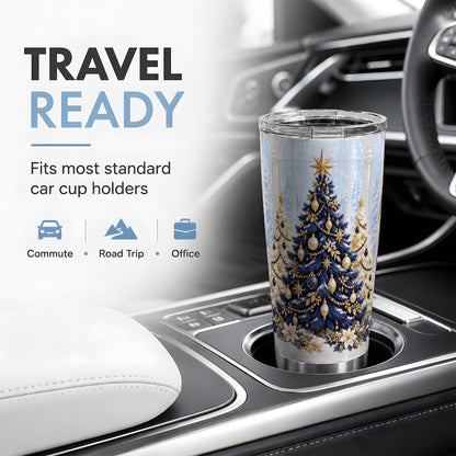 Navy Blue Christmas Trees 20oz Tumbler, Elegant Winter Holiday Design
