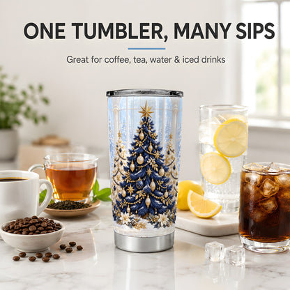 Navy Blue Christmas Trees 20oz Tumbler, Elegant Winter Holiday Design