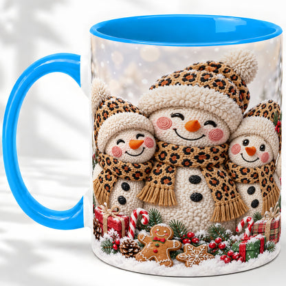 #pl[11oz|Blue] Leopard Print Snowmen Accent Mug, Ceramic Christmas Coffee Cup