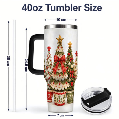 #pl[40oz|Black] Potted Christmas Trees Handled Tumbler, 40oz Festive Holiday Drinkware