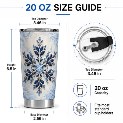 #pl[20oz|Steel] Sapphire Blue Snowflake 20oz Tumbler, Elegant Winter Floral Artwork