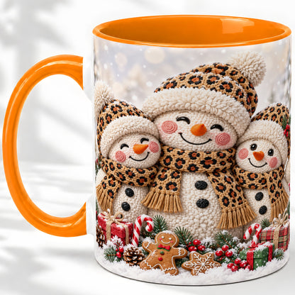#pl[11oz|Orange] Leopard Print Snowmen Accent Mug, Ceramic Christmas Coffee Cup