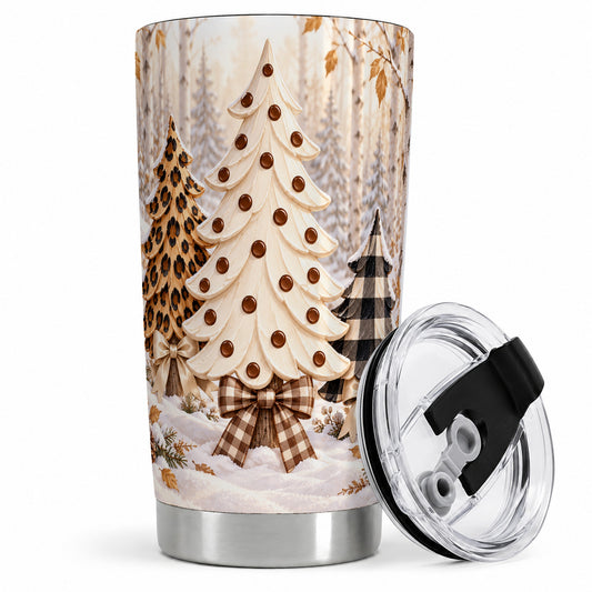 Leopard Print Christmas Trees 20oz Tumbler, Neutral Holiday Artwork