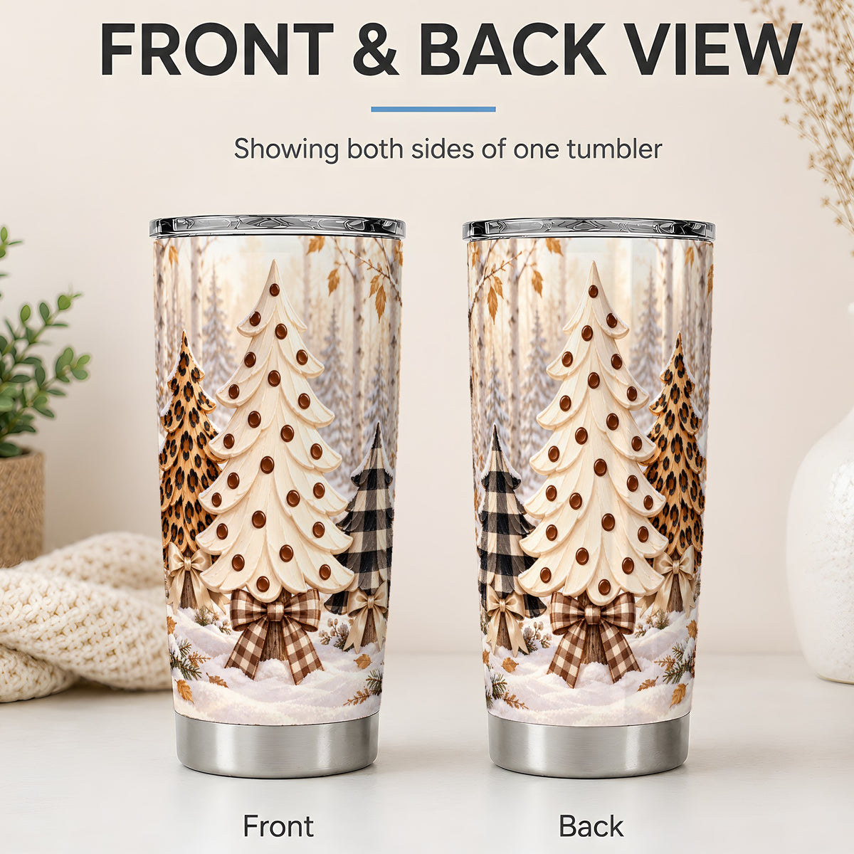 #pl[20oz|Steel] Leopard Print Christmas Trees 20oz Tumbler, Neutral Holiday Artwork