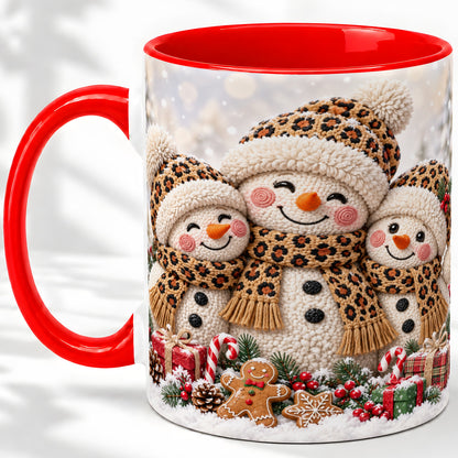 Leopard Print Snowmen Accent Mug, Ceramic Christmas Coffee Cup