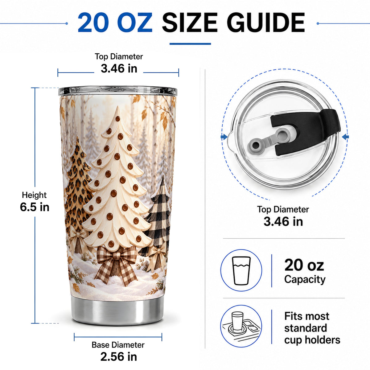#pl[20oz|Steel] Leopard Print Christmas Trees 20oz Tumbler, Neutral Holiday Artwork