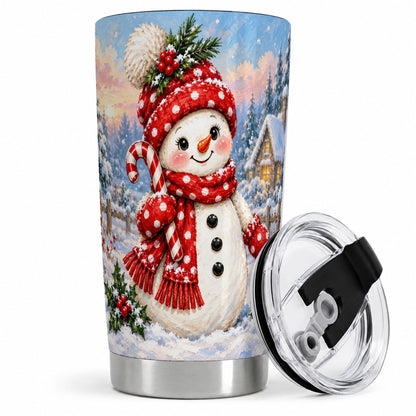 Cute Christmas Snowman 20oz Tumbler, Red Scarf Winter Holiday Art