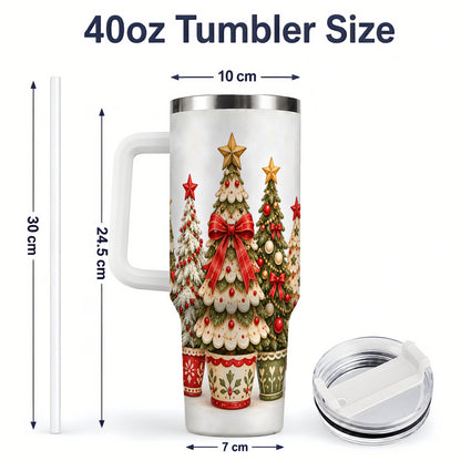 #pl[40oz|White] Potted Christmas Trees Handled Tumbler, 40oz Festive Holiday Drinkware