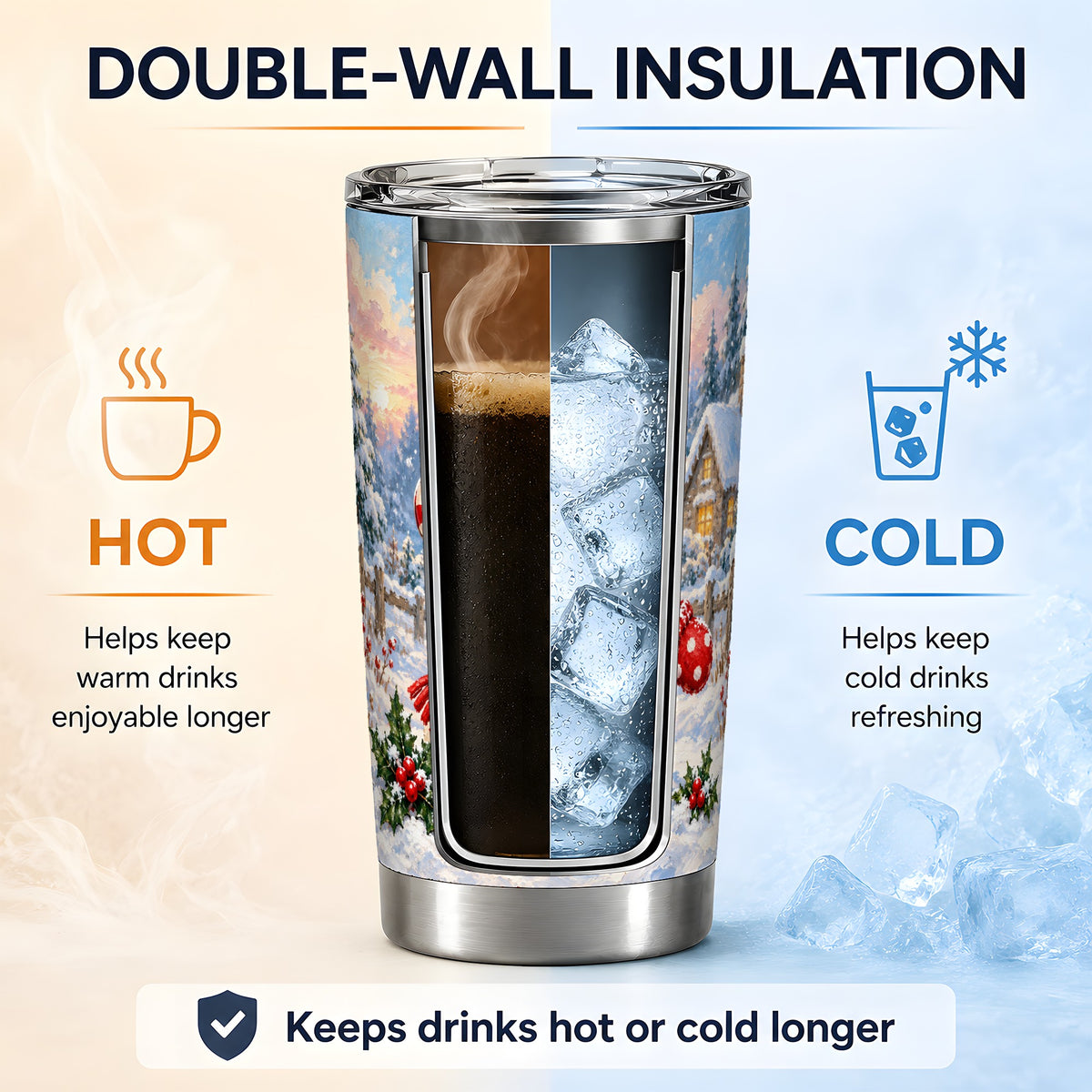 Cute Christmas Snowman 20oz Tumbler, Red Scarf Winter Holiday Art