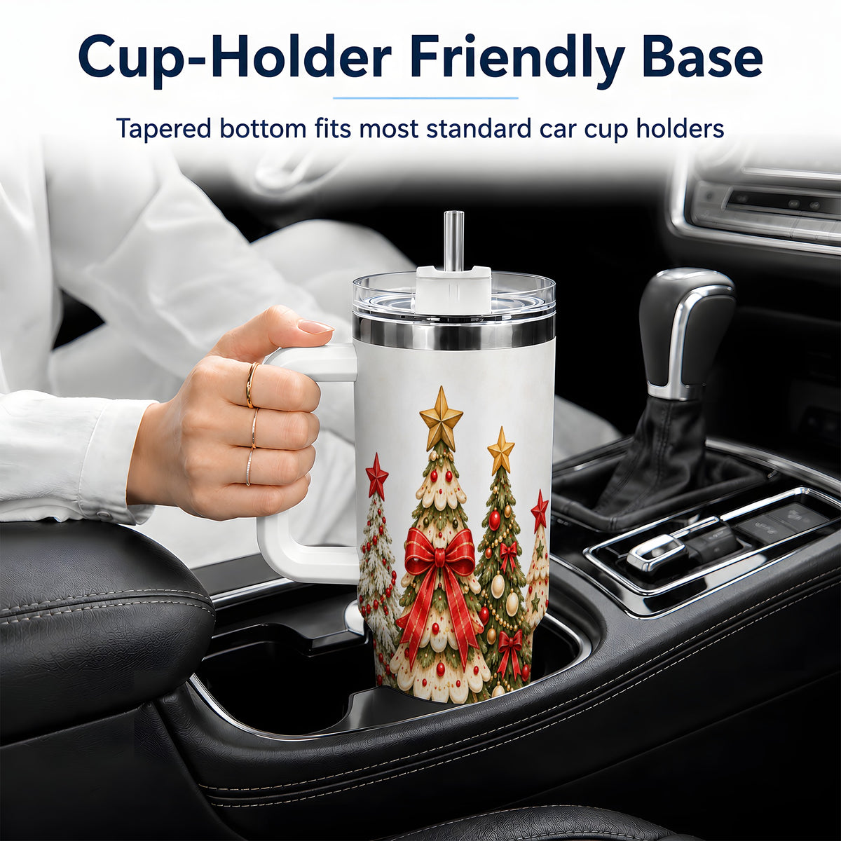 Potted Christmas Trees Handled Tumbler, 40oz Festive Holiday Drinkware
