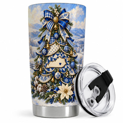 Kentucky Christmas Tree 20oz Tumbler, Blue White Winter State Artwork