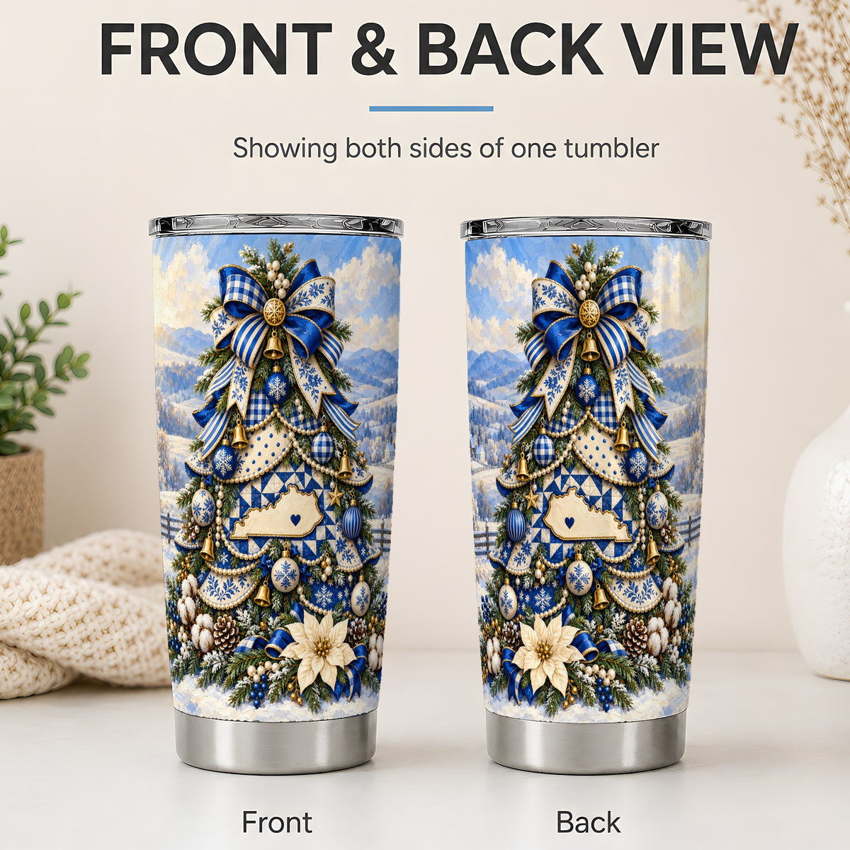 #pl[20oz|Steel] Kentucky Christmas Tree 20oz Tumbler, Blue White Winter State Artwork