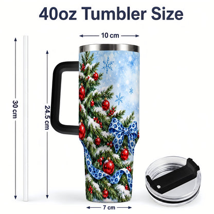 #pl[40oz|Black] Blue Leopard Bow Christmas Tree Tumbler, 40oz Handled Stainless Steel