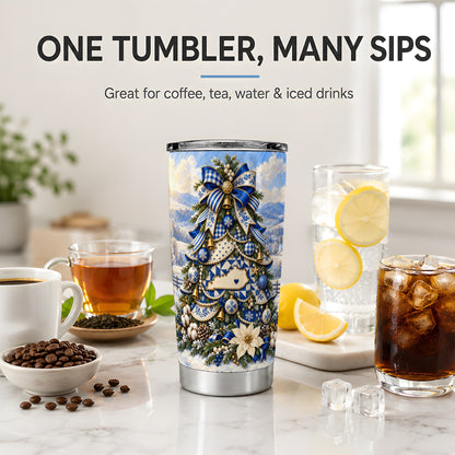 Kentucky Christmas Tree 20oz Tumbler, Blue White Winter State Artwork