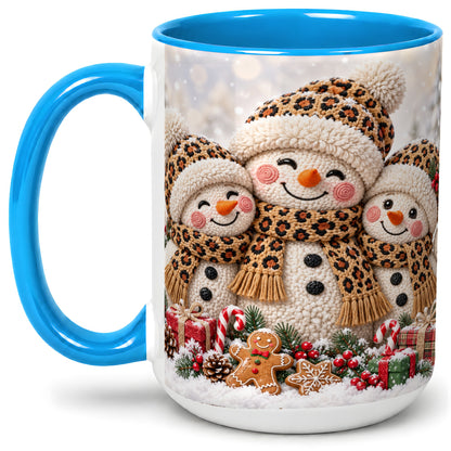 #pl[15oz|Blue] Leopard Print Snowmen Accent Mug, Ceramic Christmas Coffee Cup