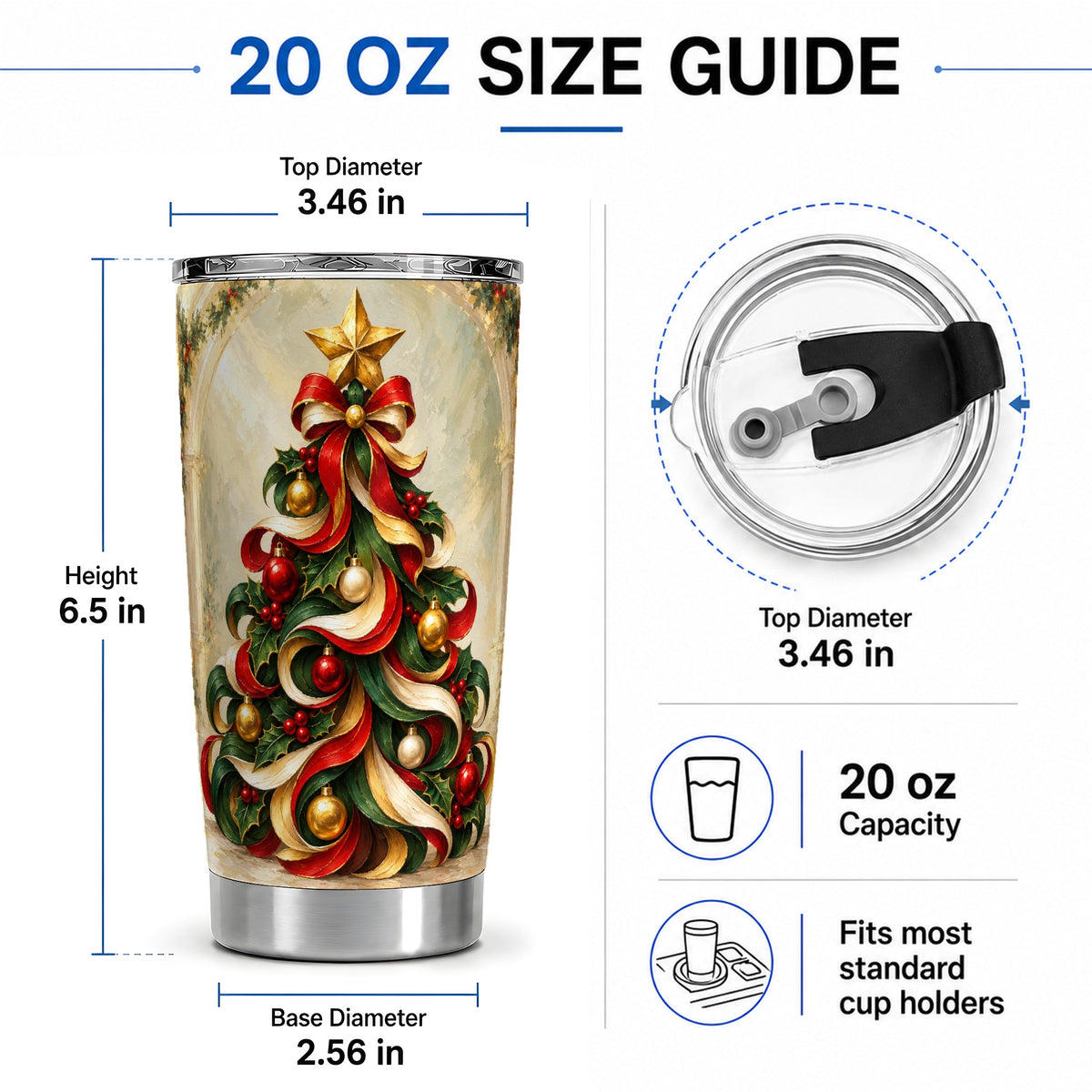 #pl[20oz|Steel] Ribbon Christmas Tree 20oz Tumbler, Red Green Gold Holiday Artwork