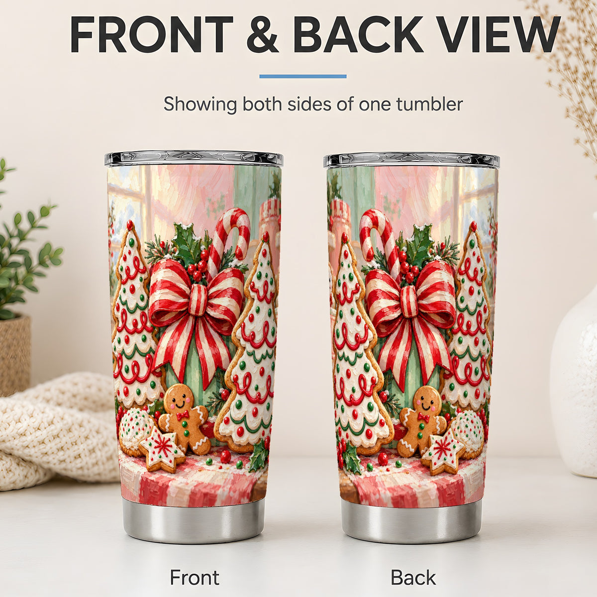#pl[20oz|Steel] Christmas Tree Cookies 20oz Tumbler, Festive Gingerbread Holiday Art