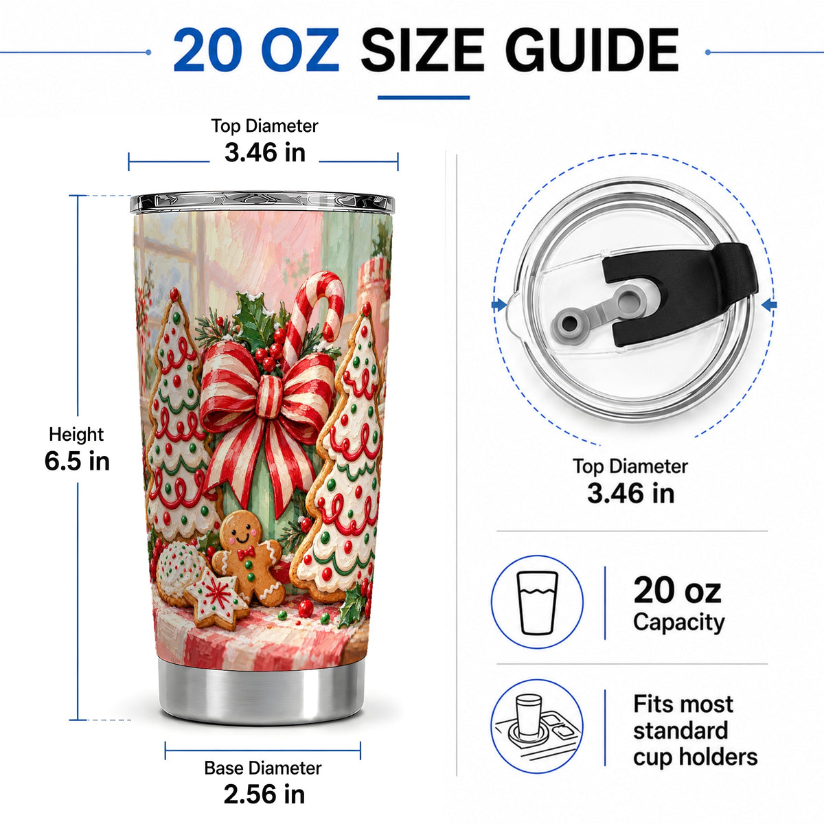 #pl[20oz|Steel] Christmas Tree Cookies 20oz Tumbler, Festive Gingerbread Holiday Art