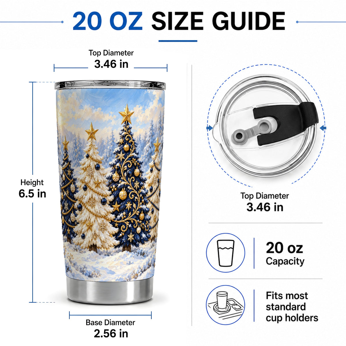 #pl[20oz|Steel] Navy Blue Christmas Trees 20oz Tumbler, Winter Holiday Drinkware