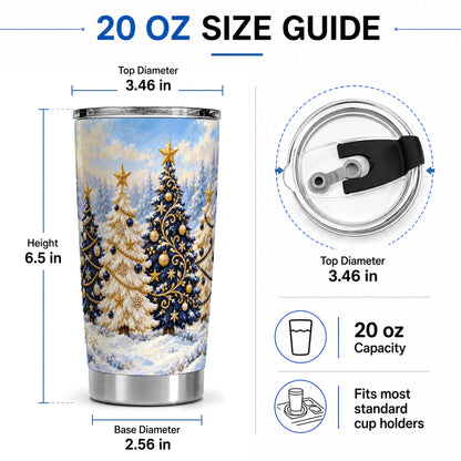 #pl[20oz|Steel] Navy Blue Christmas Trees 20oz Tumbler, Winter Holiday Drinkware