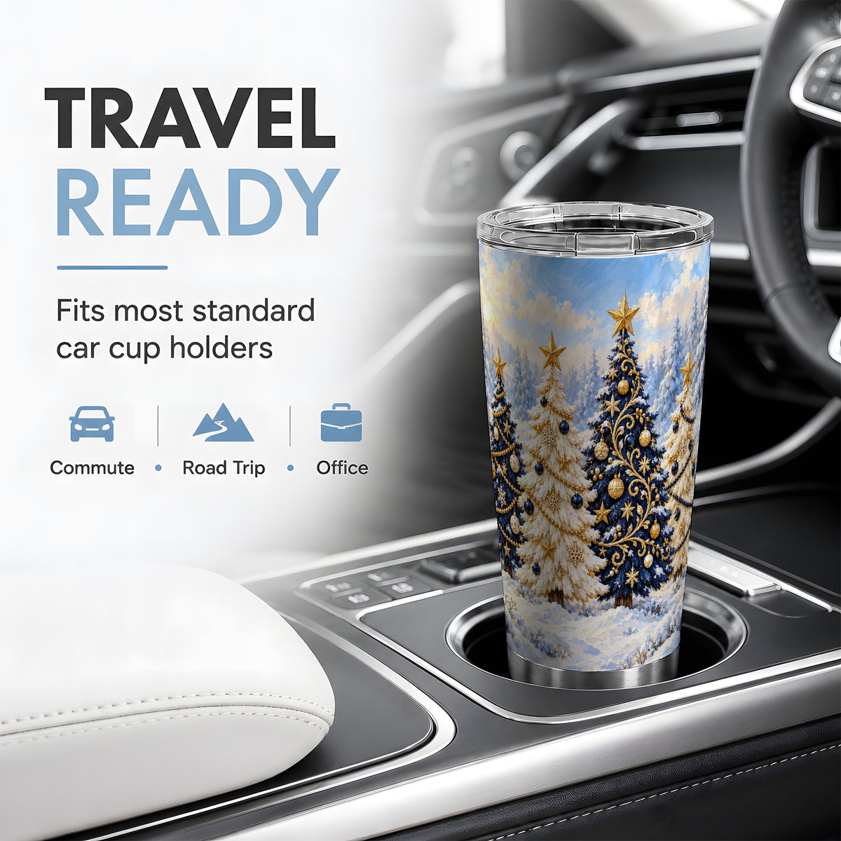 Navy Blue Christmas Trees 20oz Tumbler, Winter Holiday Drinkware