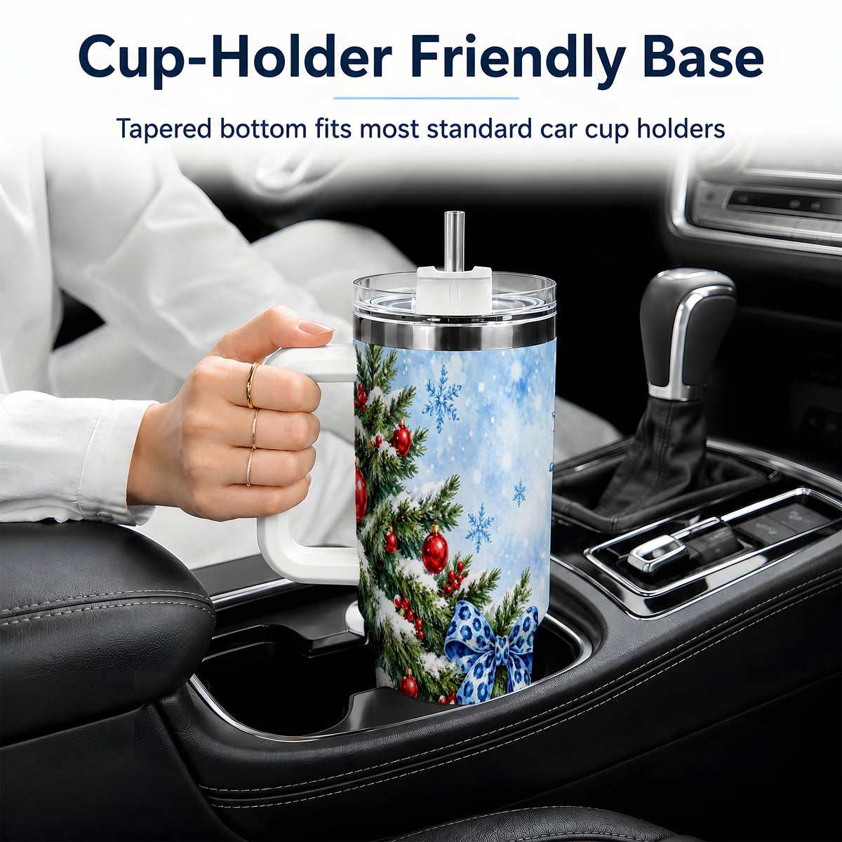 Blue Leopard Bow Christmas Tree Tumbler, 40oz Handled Stainless Steel