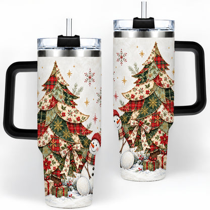 #pl[40oz|Black] Patchwork Christmas Tree Tumbler, 40oz Handled Stainless Steel Cup
