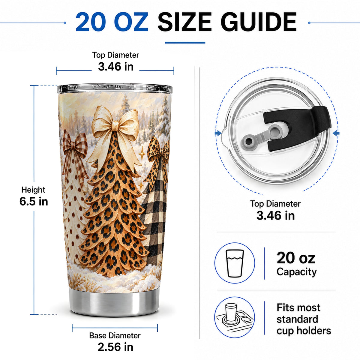 #pl[20oz|Steel] Leopard Print Christmas Trees 20oz Tumbler, Rustic Plaid Holiday Art