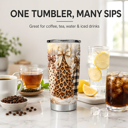 Leopard Print Christmas Trees 20oz Tumbler, Rustic Plaid Holiday Art