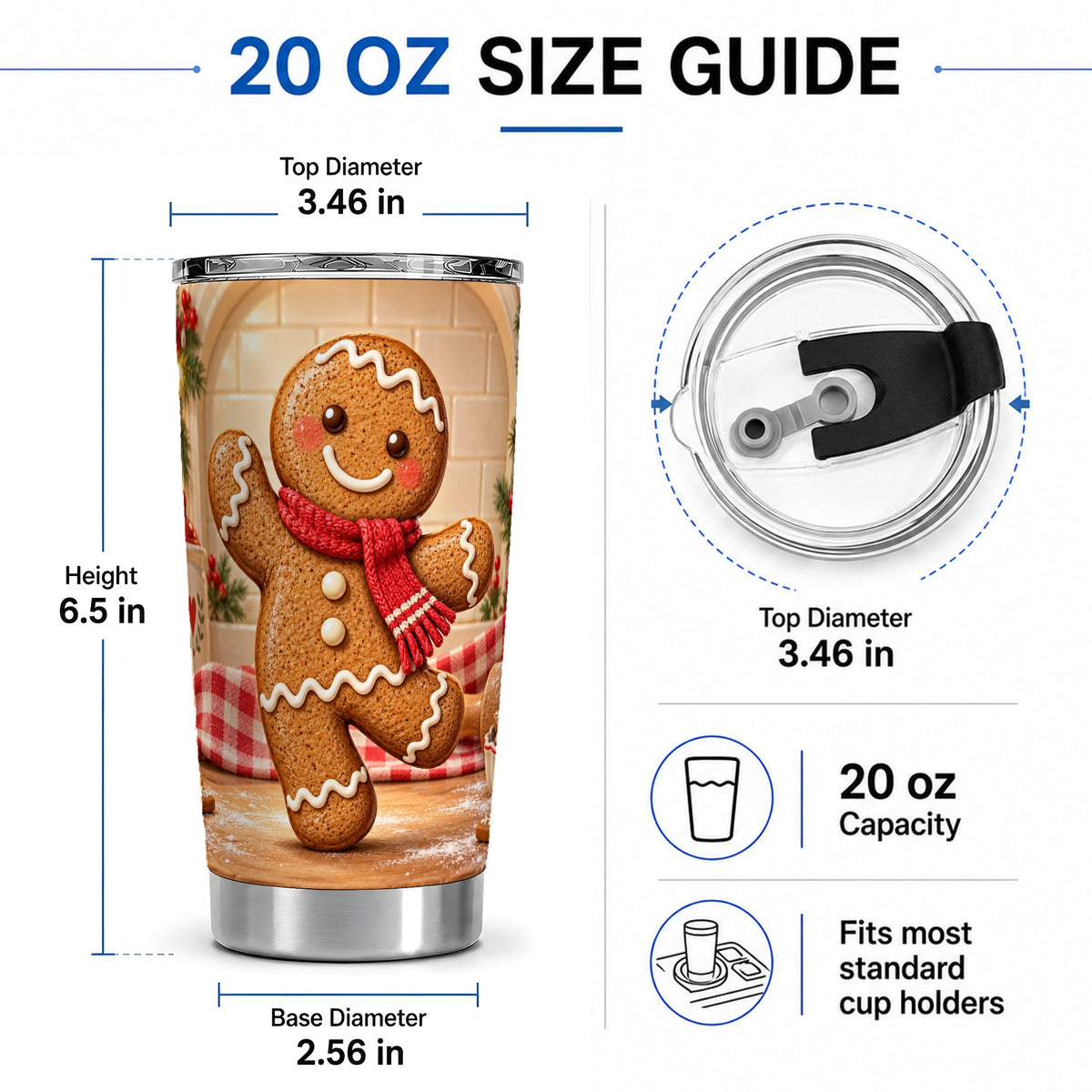 #pl[20oz|Steel] Gingerbread Cookie 20oz Tumbler, Cute Christmas Baking Artwork