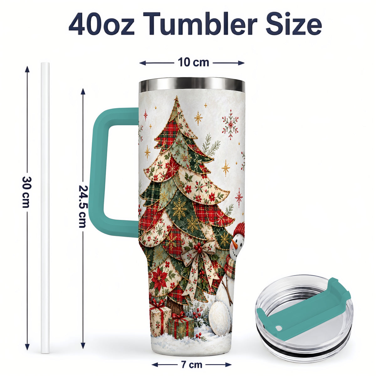 #pl[40oz|Green] Patchwork Christmas Tree Tumbler, 40oz Handled Stainless Steel Cup