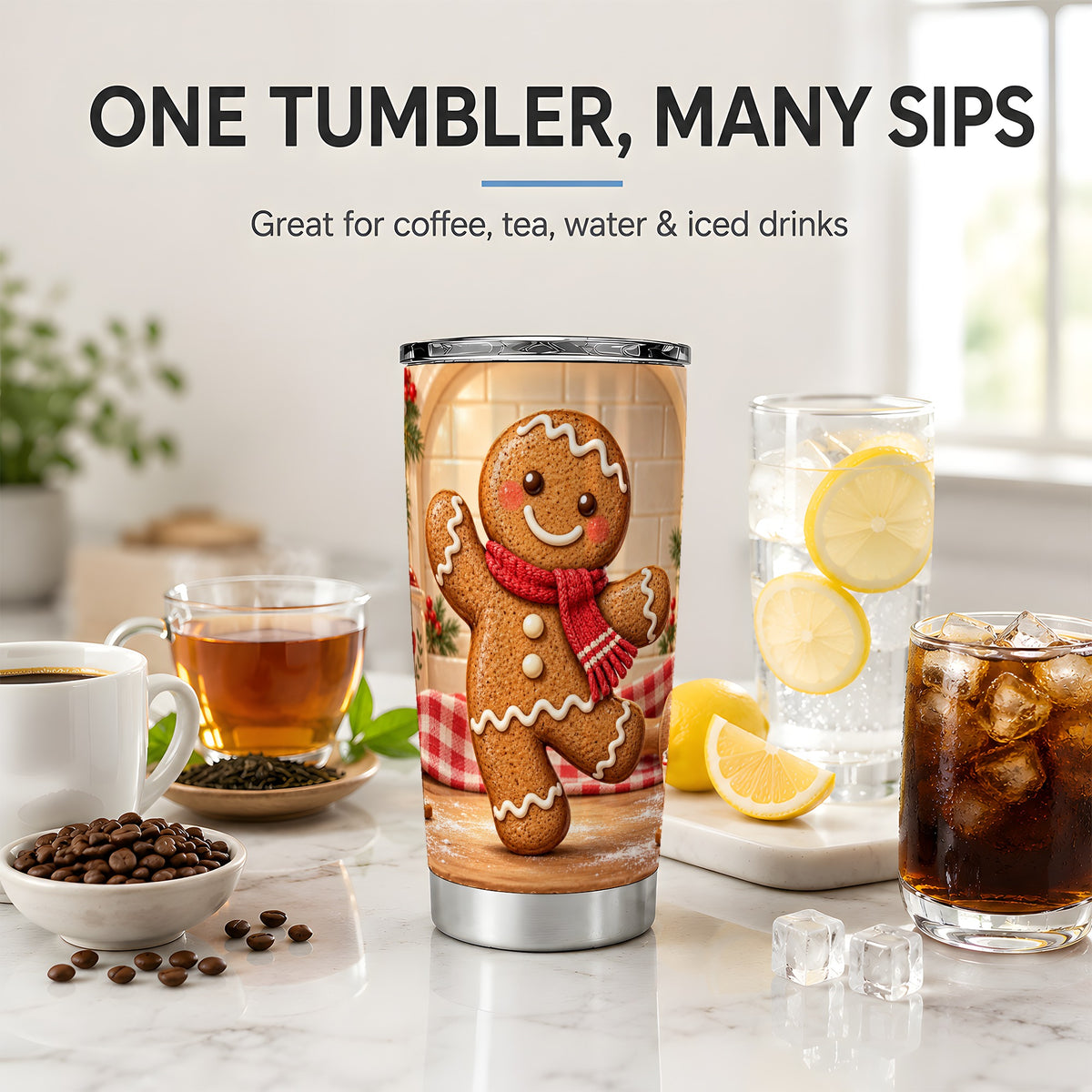 Gingerbread Cookie 20oz Tumbler, Cute Christmas Baking Artwork