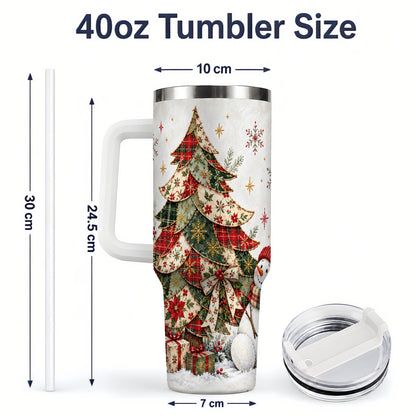 #pl[40oz|White] Patchwork Christmas Tree Tumbler, 40oz Handled Stainless Steel Cup