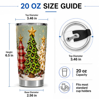 #pl[20oz|Steel] Plaid Christmas Trees 20oz Tumbler, Leopard and Gold Holiday Art