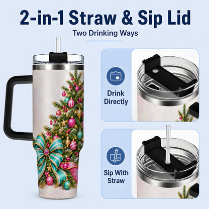 #pl[40oz|Black] Pink Christmas Tree Tumbler, 40oz Handled Stainless Steel Drinkware